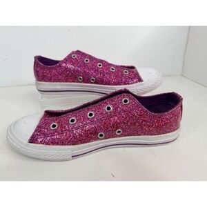 Converse All Star Pink Glitter Slip On Sneakers Junior Size 4 No Laces